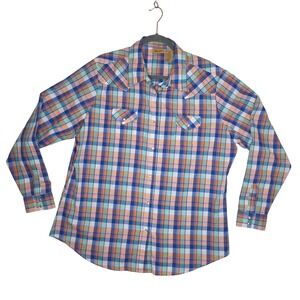 Wrangler Blue GreenPlaid Western Snap Front Shirt XXL Long Sleeve Cotton Blend
